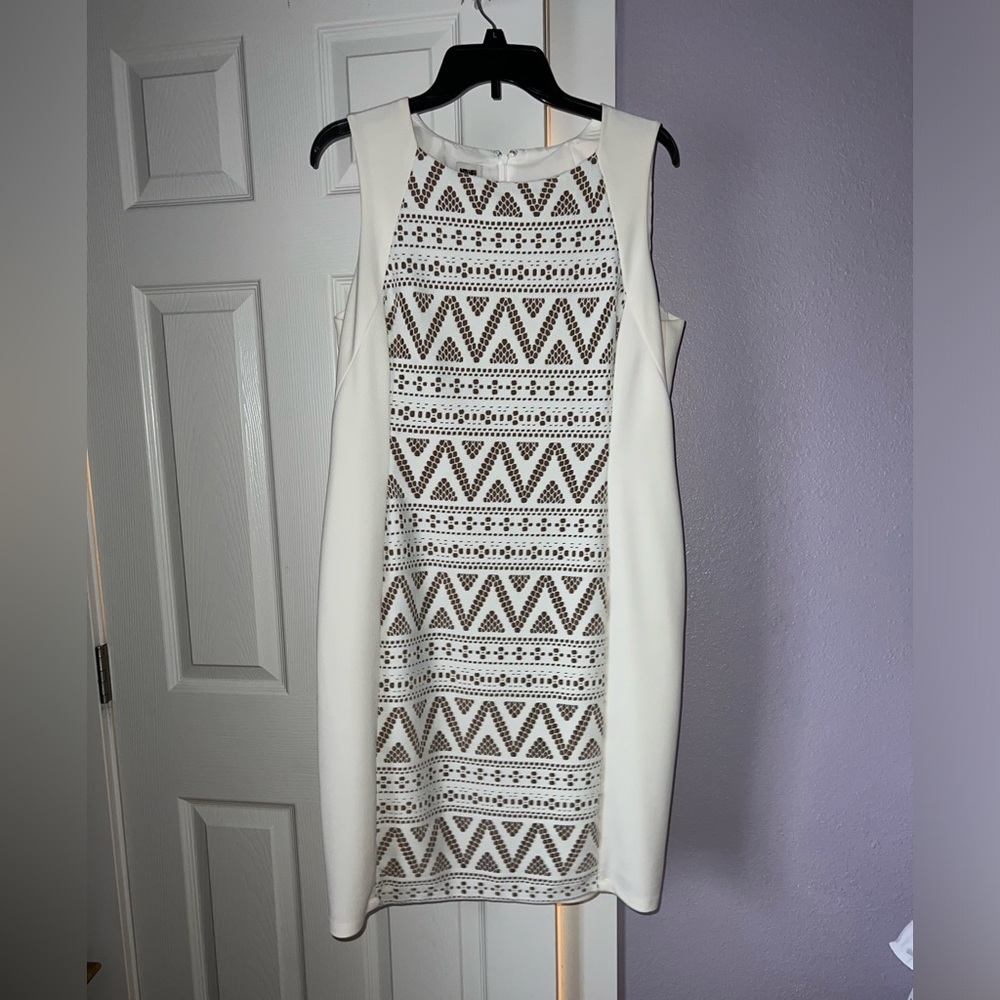 Anne Klein white and tan midi dress